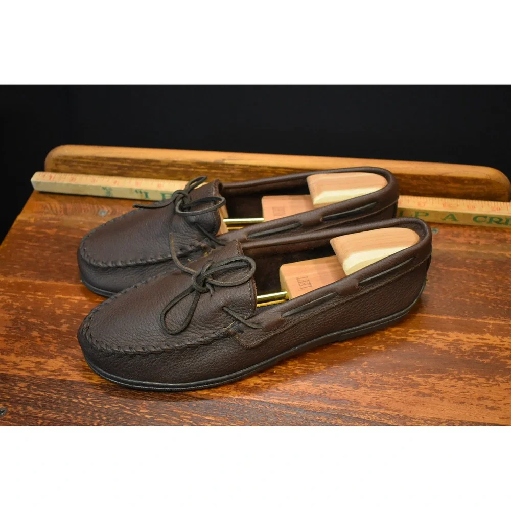 Minnetonka Moccasin Mens 13 Dark Brown Pebbled Leather Camp Mocs 702 Loafer